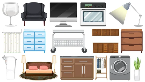 Furniture Household Appliances White Background Illustration — стоковый вектор