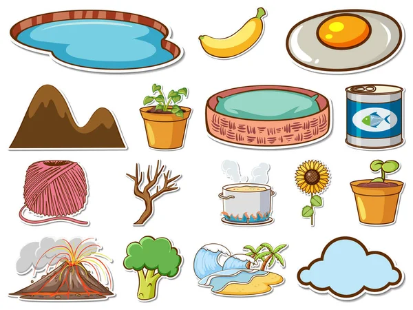 Sticker Set Mixed Daily Objects Illustration — Archivo Imágenes Vectoriales