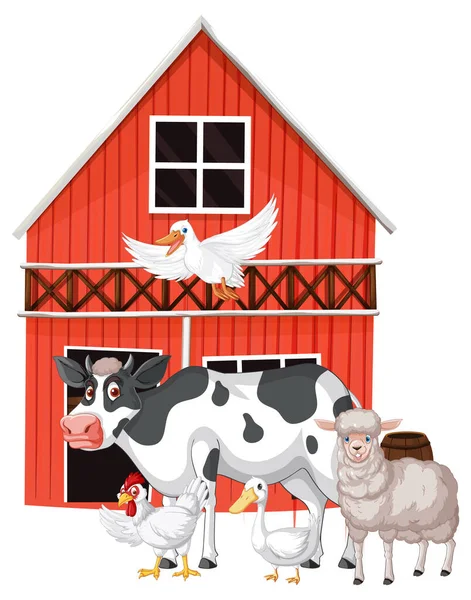 Thème Agriculture Avec Nombreux Animaux Illustration — Image vectorielle