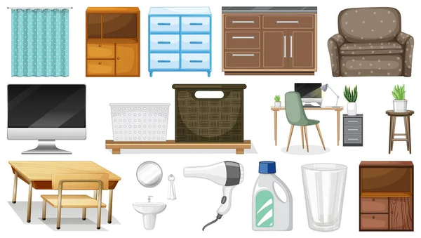 Furniture Household Appliances White Background Illustration — стоковый вектор