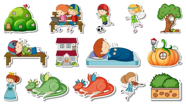 Sticker Set Fantasy Fairy Tale Cartoon Characters Illustration — Archivo Imágenes Vectoriales