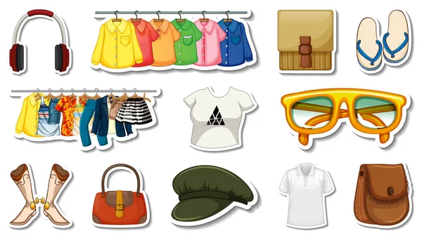 Sticker Set Clothes Accessories Illustration — Stock Vector