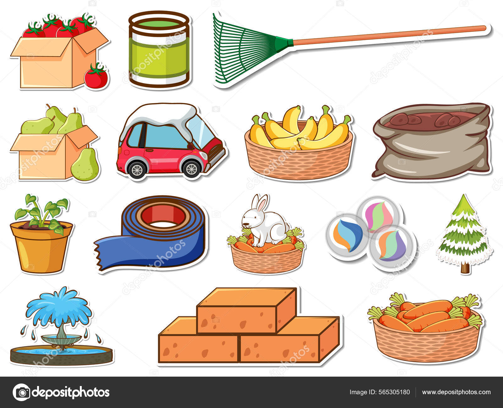 Sticker Set Mixed Daily Objects Illustration Stock Vector by  ©interactimages 565305180, image size:1600x1300