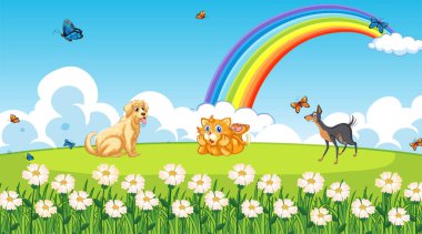 Doğa parkındaki farklı evcil hayvanlar.