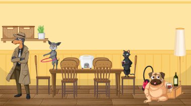 Evde köpeklerle şarap resimlerini içerken.