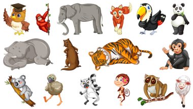 Birçok vahşi hayvanlar üzerinde beyaz arka plan illüstrasyon