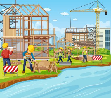 İşçi illüstrasyonlu inşaat alanı