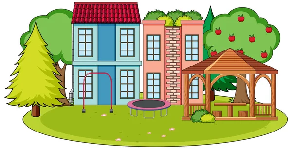 Scene Houses Lawn Illustration — Archivo Imágenes Vectoriales