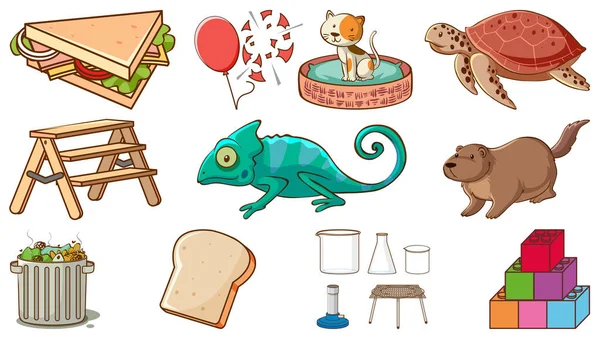 Cute Animals Food Illustration — Stok Vektör