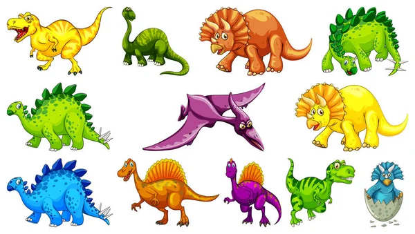 Wiele Dinozaurów Białym Tle Ilustracja — Wektor stockowy