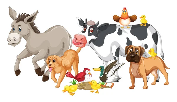 Boerderijdieren Witte Achtergrond Illustratie — Stockvector