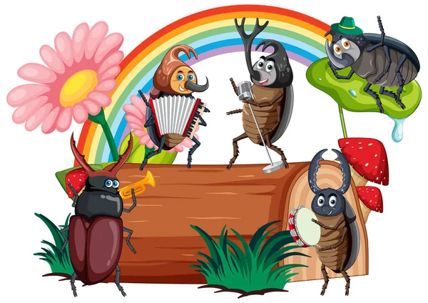 Happy Insect Nature Fairy Tale Scene Illustration — Stock Vector