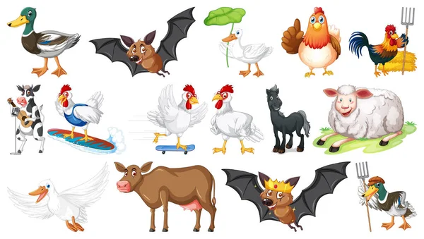 Muchos Animales Granja Sobre Fondo Blanco Ilustración — Vector de stock