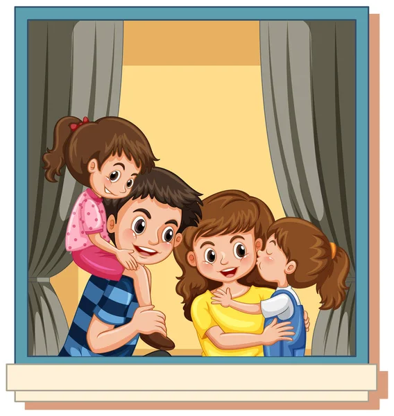 View Window Family Members Cartoon Character Illustration — Image vectorielle