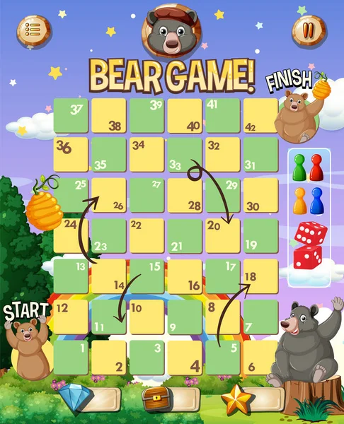 Snake Ladder Bear Game Template Illustration — Stock Vector