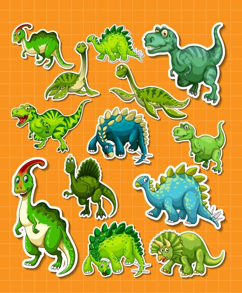 Sticker Set Different Dinosaur Cartoon Characters Illustration — Stockový vektor