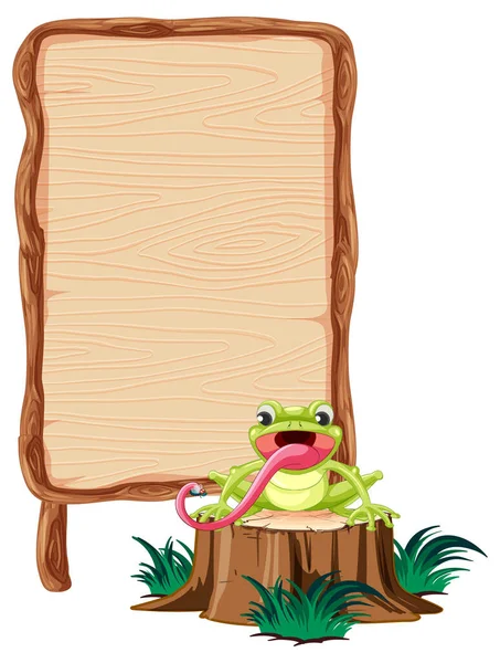 Prázdná Dřevěná Tabule Ilustrací Žab — Stockový vektor