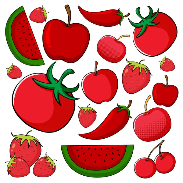 Fruits Vegetables Red Color Illustration — Stock Vector