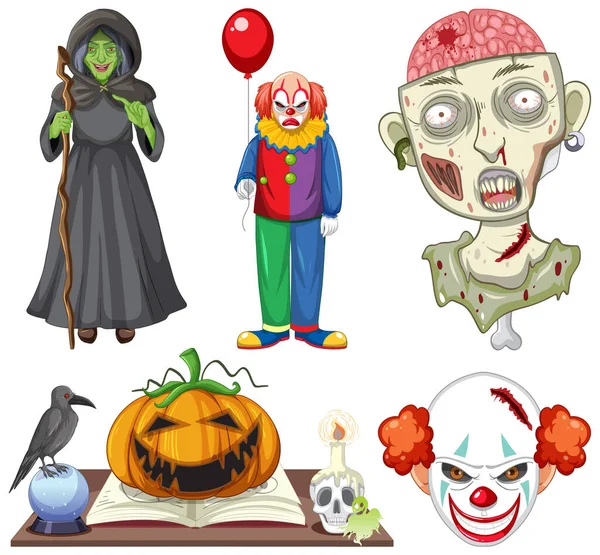 Tema Halloween Con Illustrazione Strega Zombie — Vettoriale Stock