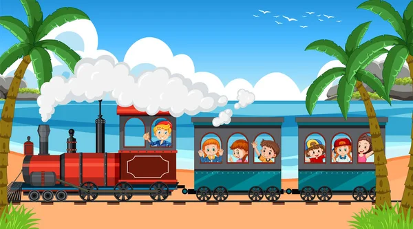 Train Riding Many Children Illustration — 스톡 벡터