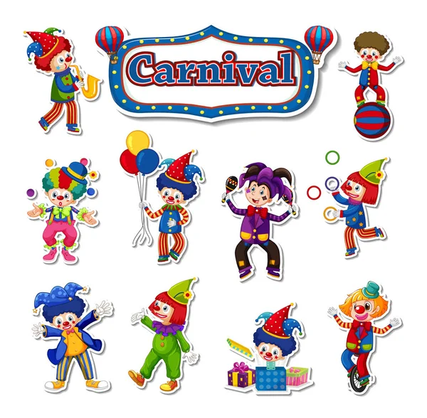 Sticker Set Amusement Park Objects Cartoon Characters Illustration — стоковый вектор