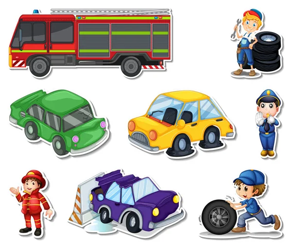 Sticker Ensemble Professions Personnages Objets Illustration — Image vectorielle