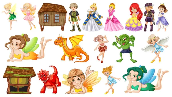 Different Characters Fairytale Illustration — Stok Vektör