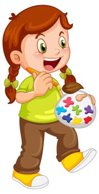 Little girl holding color palette illustration