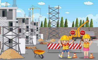 İnşaat alanı ve işçilerin çizimleri