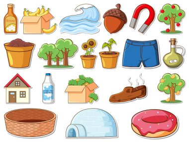 Sticker set of mixed daily objects illustration