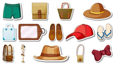 Etiket seti kıyafet ve aksesuar çizimi