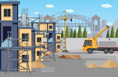 İnşaat alanı illüstrasyon sahnesi