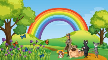 Doğa parkındaki farklı evcil hayvanlar.