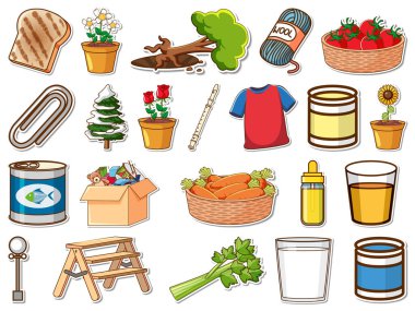 Sticker set of mixed daily objects illustration
