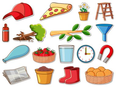 Sticker set of mixed daily objects illustration