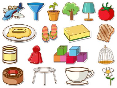 Karışık günlük nesneler çizimi etiketi