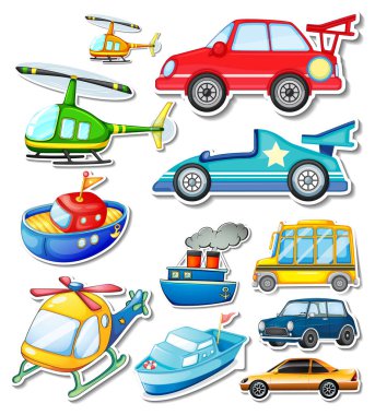 Sticker set of different vehicles illustration