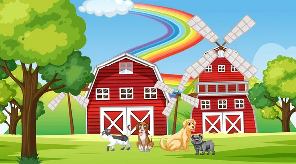 Soubor Různých Domácích Zvířat Farmě Ilustrace — Stockový vektor