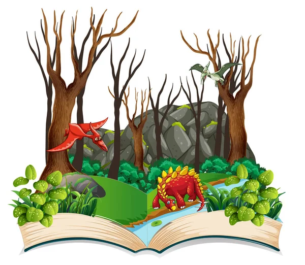 Книга Динозавров Лесной Иллюстрации — стоковый вектор