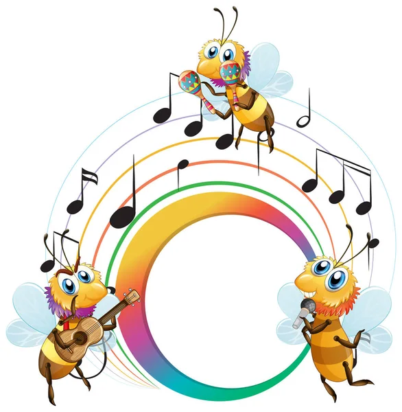 Bees Music Band Empty Banner Illustration — Stock Vector