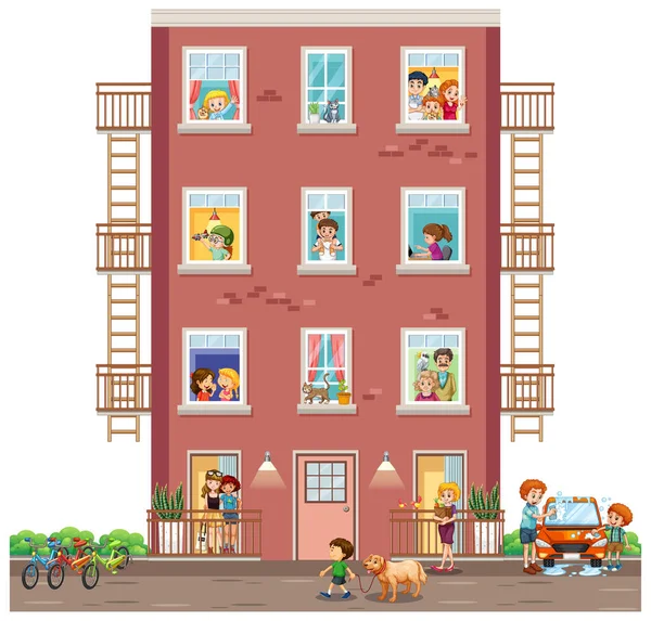 Appartement Ramen Met Buren Cartoon Karakter Illustratie — Stockvector