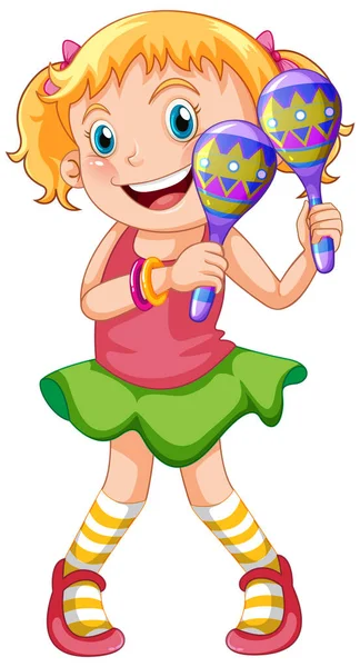 Cute Girl Holding Maracas Cartoon Character Illustration — Stockvektor