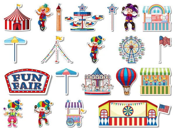 Sticker Set Amusement Park Fun Fair Objects Illustration — Stockový vektor