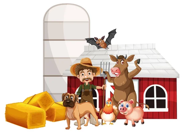 Tema Agricultura Con Ilustración Muchos Animales — Vector de stock