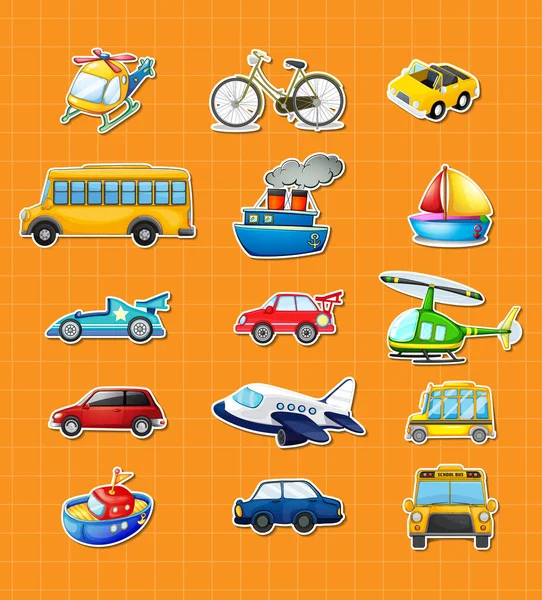 Sticker Set Different Vehicles Illustration — стоковый вектор