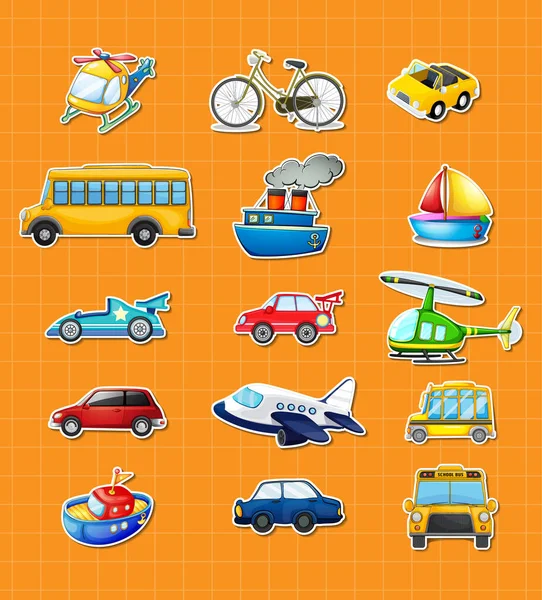 Sticker Set Van Verschillende Voertuigen Illustratie — Stockvector