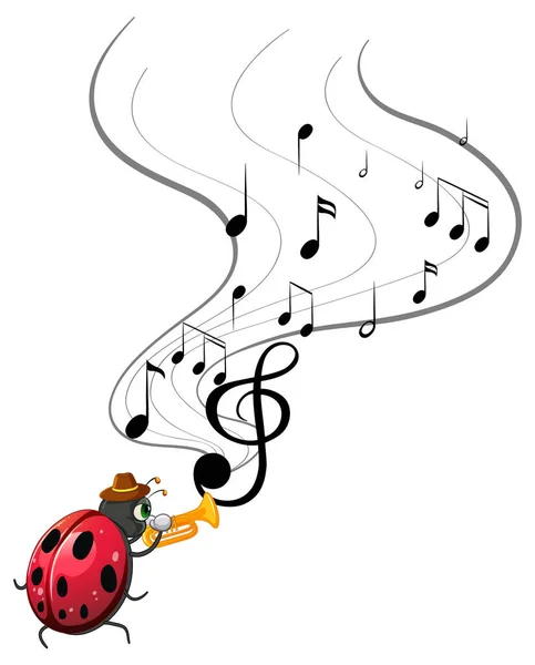 Ladybug Music Melody Symbol Cartoon Illustration — Stock Vector