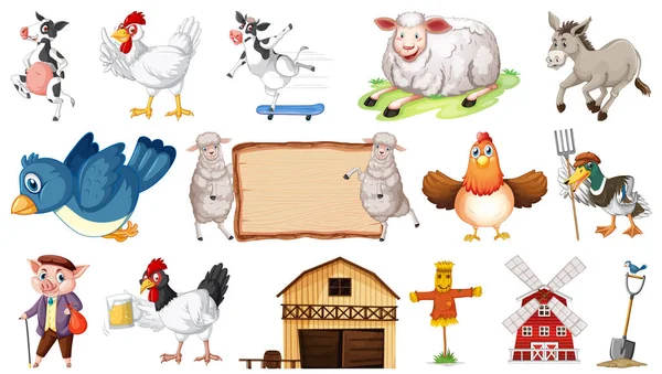 Celeiro Muitos Animais Fazenda Ilustração — Vetor de Stock