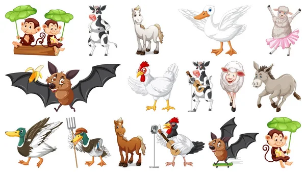 Many Farm Animals Happy Face Illustration — Stock Vector