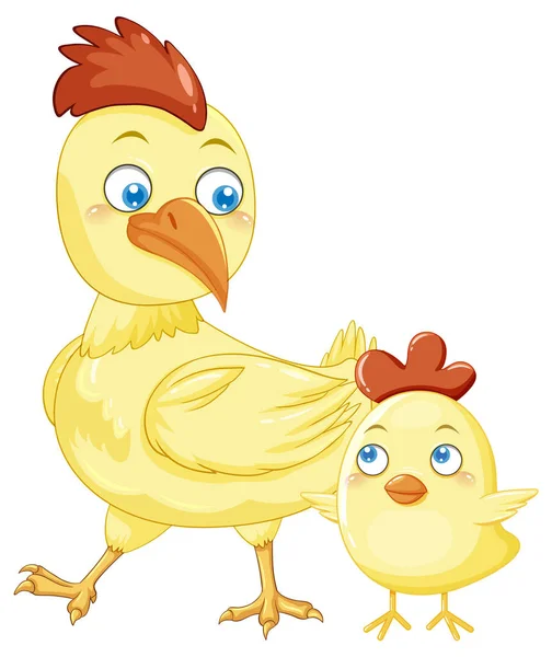 Mother Chicken Her Chick Cartoon Style Illustration — Image vectorielle